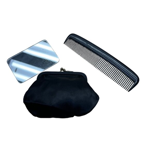 Vintage L And M Women’s Black Satin With Gold Frame & Pouch Evening Clutch - Picture 11 of 13